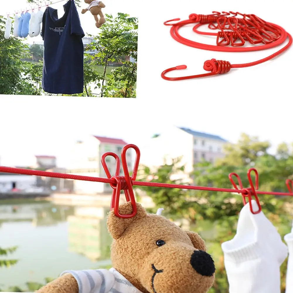 TAG more™  Portable Retractable Windproof Clothesline with 12 Clips |  Drying Rope - TAG more