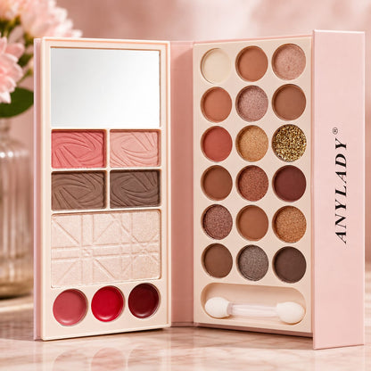 Cute Little All-in-One Makeup Palette – 18 Color Eyeshadow, Blusher, Lipstick, Highlighter & Eyebrow Powder | Compact Travel Makeup Kit - TAG more